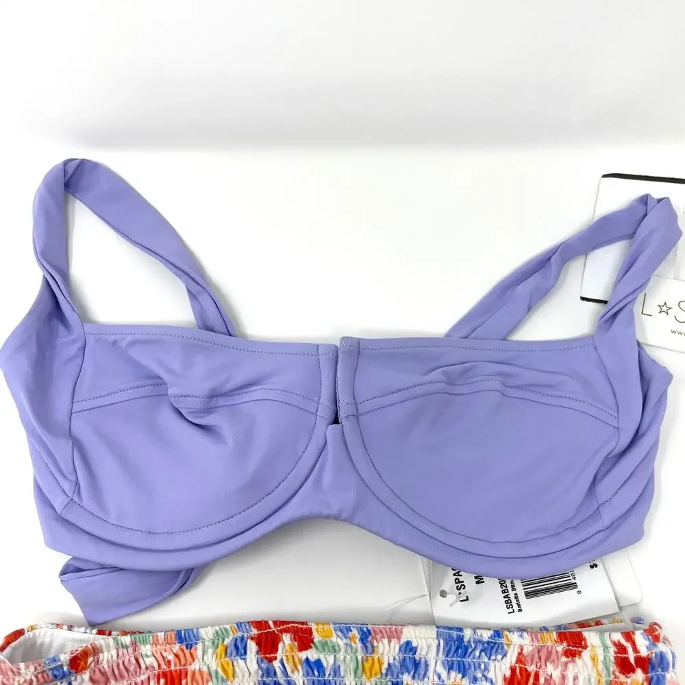L*SPACE Camellia Barlette Bikini Set In Wisteria Flowers Forever Medium New